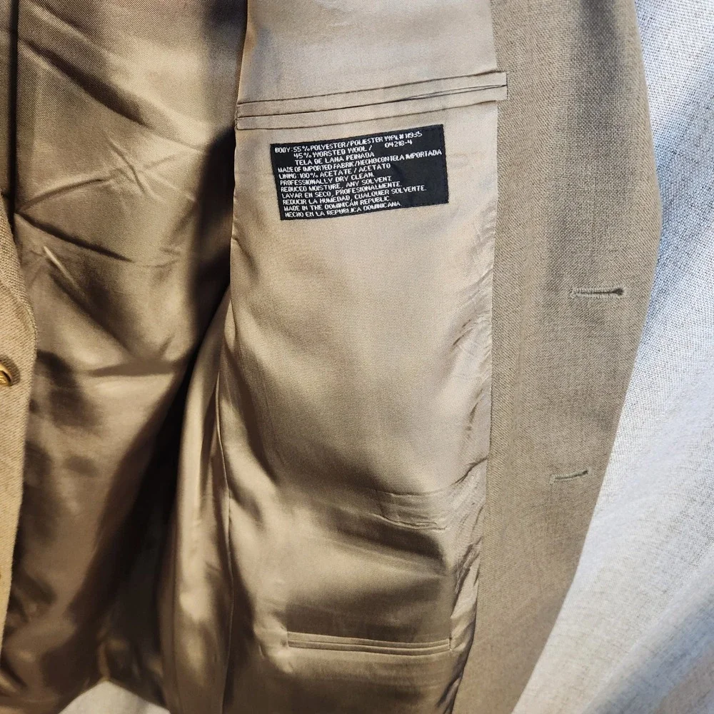 Stafford Worsted Wool Blend Sport‎ Coat Mens 44L Tan Brown Blazer Gold Buttons